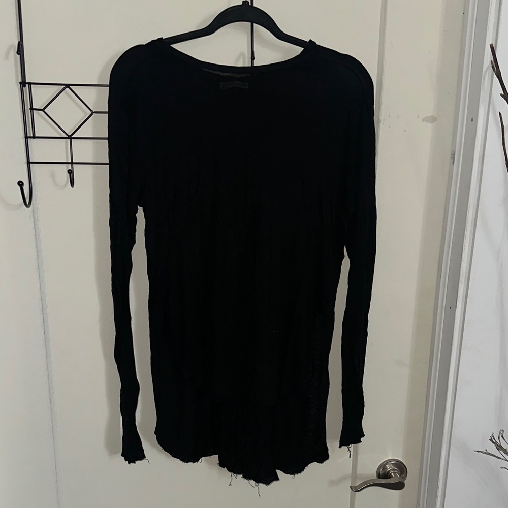 Zara Trafaluc Chic Black Distressed Style Long Sleeve Blouse L
